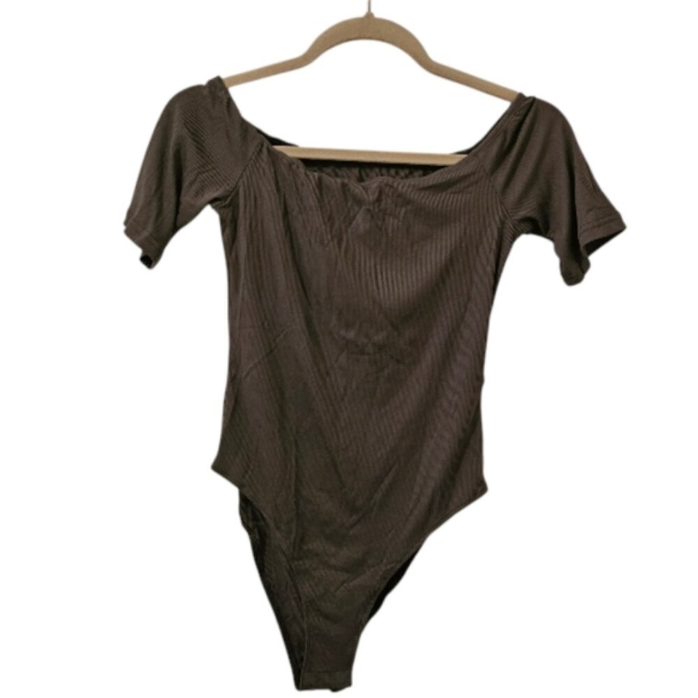 Grey Cider Women's Rib Off-Shoulder Solid Bodysuit